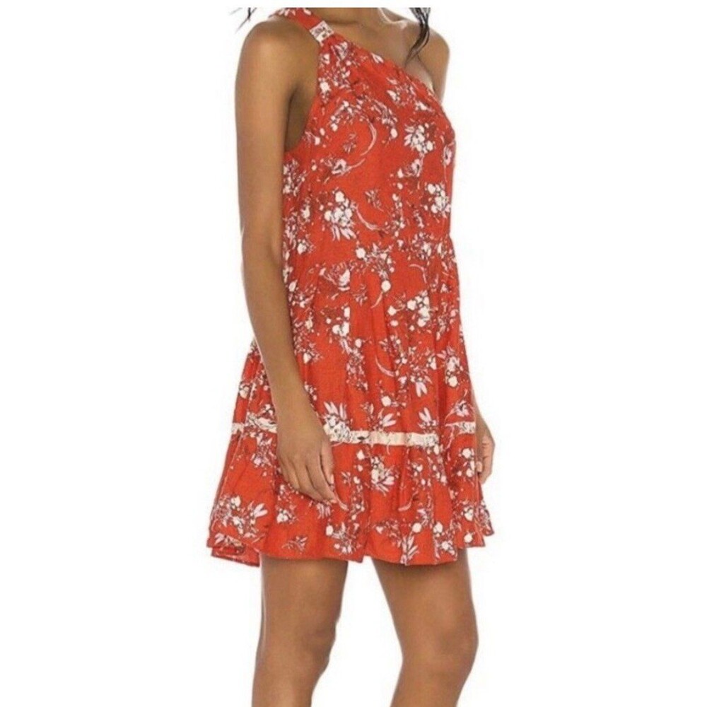 Free People All Mine One Shoulder Mini Dress Sz. Large Vibrant Cherry